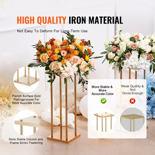 4PCS Gold Metal Column Wedding Flower Stand, 31.5inch/80cm High With Metal Laminate, Vase Geometric Centerpiece Stands, Cylindrical Floral Display Rack for Events Reception, Party Road Leads