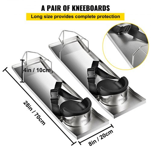 Concrete Knee Boards Slider Knee Boards 28” x 8” Kneeler Board Stainless Steel Kneedboards Concrete Sliders Pair Moving Sliders w/ Concrete Knee Pads & Board Straps for Concrete Finishing