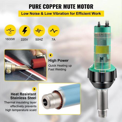 Roofing Welder, 4 Pcs PVC Welding Gun, 1600W Hot Air Plastic Welder, 220V PVC Heat Gun, Plastic Welder w/ Mica Pipe Heating Core, Stepless Temperature Regulation 40-600 ℃ Plastic Welder Kit