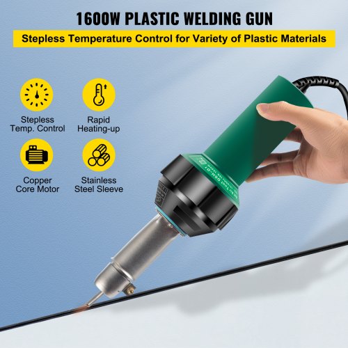 Roofing Welder, 8 Pcs PVC Welding Gun, 1600W Hot Air Plastic Welder, 220V PVC Heat Gun, Plastic Welder w/ Mica Pipe Heating Core, Stepless Temperature Regulation 104-1112 °F Plastic Welder Kit
