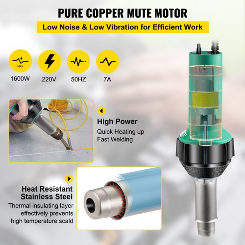Roofing Welder, 8 Pcs PVC Welding Gun, 1600W Hot Air Plastic Welder, 220V PVC Heat Gun, Plastic Welder w/ Mica Pipe Heating Core, Stepless Temperature Regulation 104-1112 °F Plastic Welder Kit