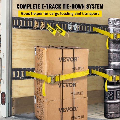 E Track Tie-Down Rail Kit, 18PCS 5FT E-Tracks Set Includes 4 Steel Rails & 2 Single Slot & 6 O Rings & 4 Tie-Offs w/ D-Ring & 2 Ratchet Straps, Securing Accessories for Cargo Motorcycles Bikes