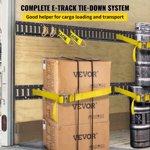 E Track Tie-Down Rail Kit, 30PCS 8FT E-Tracks Set Includes 4 Steel Rails & 2 Single Slot & 8 O Rings & 8 Tie-Offs w/ D-Ring & 8 End Caps, Securing Accessories for Cargo, Motorcycles, and Bikes