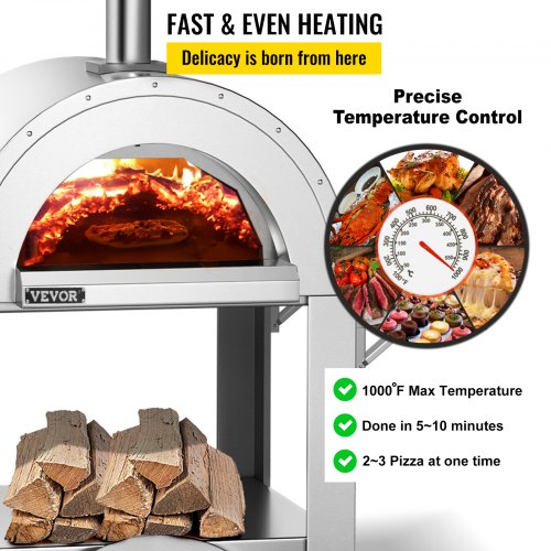 Wood Fired Outdoor Pizza Oven, 32" Size, 3-Layer Stainless Steel Pizza Maker with Wheels for Outside Kitchen, Includes Pizza Stone, Pizza Peel, and Brush, Professional Series