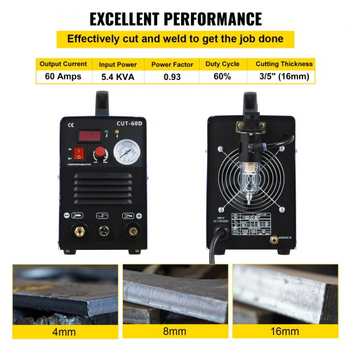 60 Amp Plasma Cutter Arc Dual Voltage 220V Plasma Cutting Machine 12mm (0.4 Inch) Cutting Portable Plasma Welder IGBT Inverter Digital Plasma Welding Machine