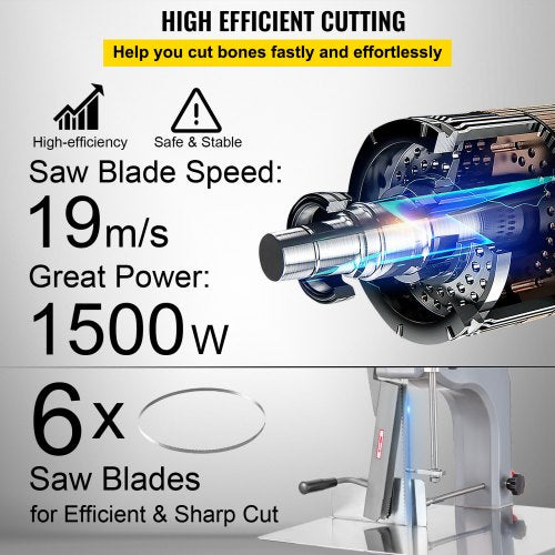 Commercial Bone Cutting Machine 19.3x17.3-Inch Workbench, Bone Saw Machine 0.2-7.1 Inch Cutting Thickness Adjustable, Band Saw Meat Cutter 1500 W, Meat Bandsaw Tabletop, Meat Cutting Bandsaw