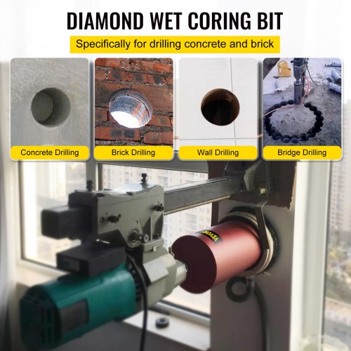 Diamond Core Drill, 6"/152mm Diameter Core Drill Bit, 14"/355mm Concrete Core Drill Bit, 5/8"-11 Thread Core Bit, Dry/Wet Drill Core Bits w/ a Blade, Diamond Wet Coring Bit For Concrete Brick