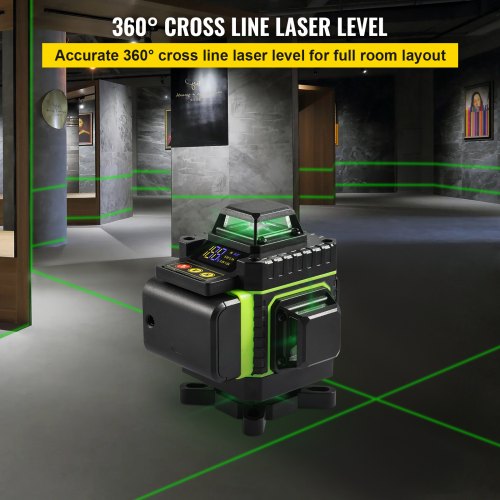 Cross Line Laser Level, 4 x 360° Four Plane Switchable Lines, 131FT Green Beam, Self Leveling & Tilt Leveling Laser Level, 360° Magnetic Base & Mini Tripod Base Included, for Home Decoration