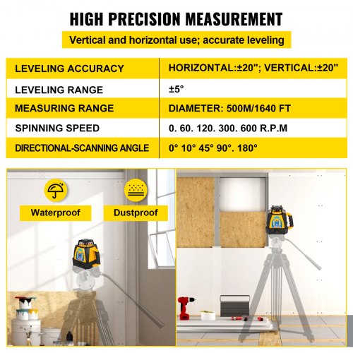 360° Self-Leveling Rotary Laser Level Kit Red Beams+ 1.65M Aluminum Tripod + 5M 5-Section Staff