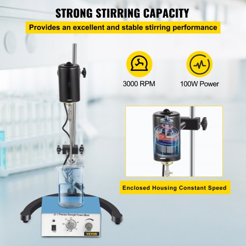 Electric Overhead Stirrer Mixer 0-2000 RPM Overhead Stirrer Mixer 100W Overhead Stirrer 0-120 Minutes for Lab Mechanical Mixer