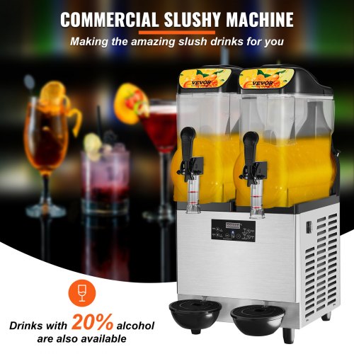 Commercial Slushy Machine, 2 x 12L / 3.2 Gal Double Bowl, 48 Cups Output, 220V 950W Stainless Steel Margarita Smoothie Frozen Drink Maker, Slushie Machine for Party Cafe Restaurant Bars Home Use
