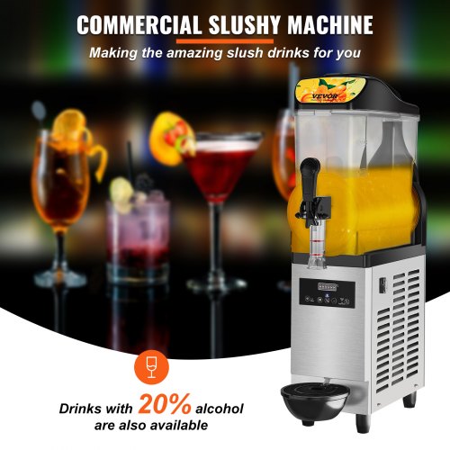 Commercial Slushy Machine, 12L / 3.2 Gal Single Bowl, 24 Cups Output, 220V 550W Stainless Steel Margarita Smoothie Frozen Drink Maker, Slushie Machine for Party Cafes Restaurants Bars Home Use