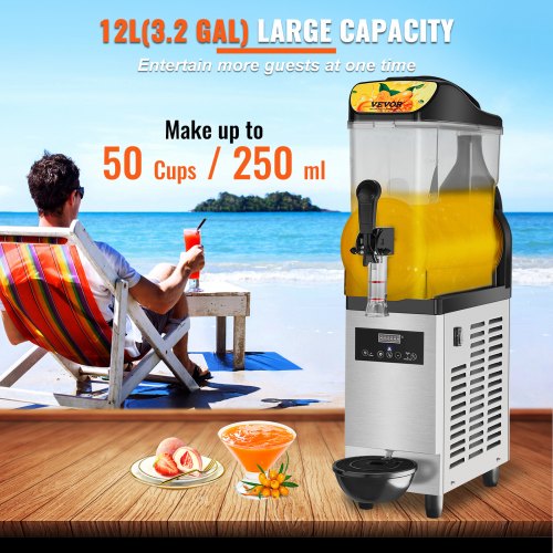Commercial Slushy Machine, 12L / 3.2 Gal Single Bowl, 24 Cups Output, 220V 550W Stainless Steel Margarita Smoothie Frozen Drink Maker, Slushie Machine for Party Cafes Restaurants Bars Home Use