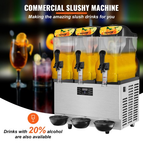 Commercial Slushy Machine, 3 x 12L / 3.2 Gal Triple Bowl, 72 Cups Output, 220V 1300W Stainless Steel Margarita Smoothie Frozen Drink Maker, Slushie Machine for Party Cafe Restaurant Bar Home Use