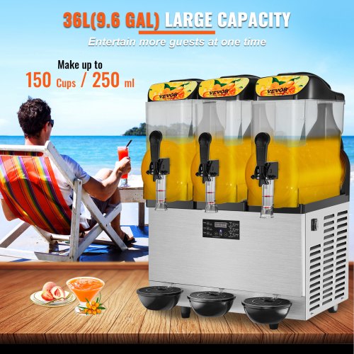 Commercial Slushy Machine, 3 x 12L / 3.2 Gal Triple Bowl, 72 Cups Output, 220V 1300W Stainless Steel Margarita Smoothie Frozen Drink Maker, Slushie Machine for Party Cafe Restaurant Bar Home Use