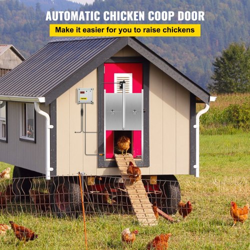 Automatic Chicken Coop Door, Timer and Light Sensor Chicken Door Opener, 12V 66W Chicken Coop Door, Electric Poultry Door Opener Kit with Infrared Sensor, Auto Chicken Door with 2 Remotes
