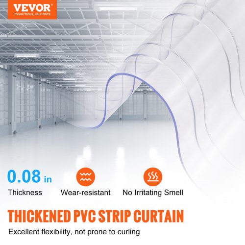 Strip Curtain, 150' Length x 8" Width x 0.08" Thickness, Clear Ribbed PVC Curtain Strip Door Bulk Roll, Plastic Door Strips for Doorways of Supermarket, Garage, Warehouse, Barn, Pet Animal House