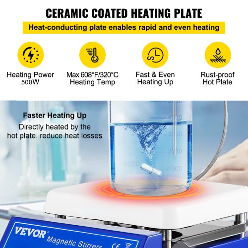 Hotplate Magnetic Stirrer, 200-2000RPM Adjustable Speed, 5L Stirring Capacity w/ LED Display, Lab Magnetic Stirrer w/ Max 608°F/320°C Heating Temperature, Support Stand Included, for Lab Mixing