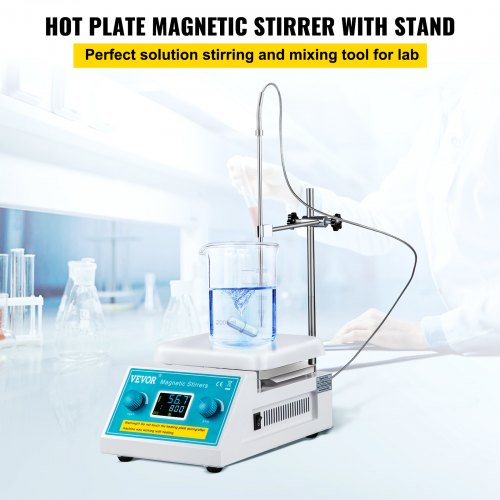 Magnetic Stirrer Hot Plate, 200-2000 RPM Digital Hotplate Magnetic Stirrer, 2L Lab Heating Plate Stirrer w/ Support Stand, Max 572°F / 300°C Heating Temperature 500W Heating Power for Lab Mixing