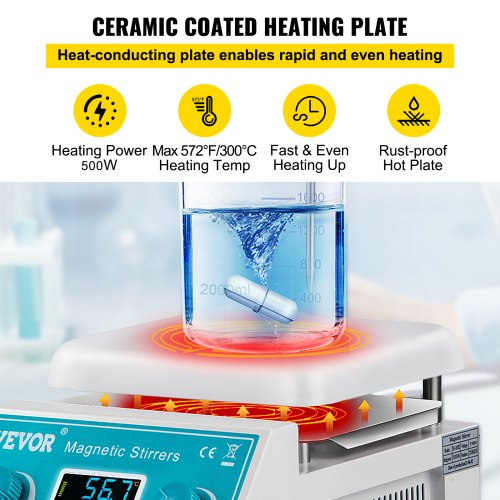 Magnetic Stirrer Hot Plate, 200-2000 RPM Digital Hotplate Magnetic Stirrer, 2L Lab Heating Plate Stirrer w/ Support Stand, Max 572°F / 300°C Heating Temperature 500W Heating Power for Lab Mixing