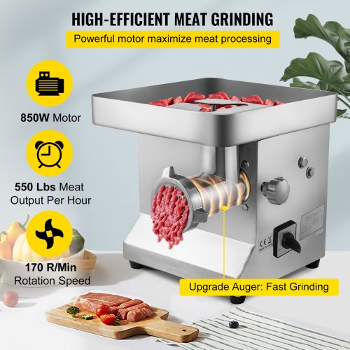 Commercial Meat Grinder 850W Electric Meat Grinder Electric Mincer Machine 250KG Per Hour Meat Mincer Sausage Maker Perfect for Restaurants Supermarkets