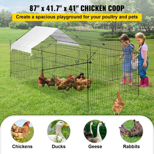 Chicken Coop, 87" x 41.7" x 41", Rabbit Run Enclosure Pen with Waterproof and Sun-proof Cover for Outdoor, Indoor, Backyard, and Farm, Metal Pet Playpen Cage for Small Animals, Duck, Hen