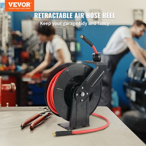 Air Hose Reel 3/8" x 50' Auto Rewind Hybrid Rubber Hose Retractable 300PSI
