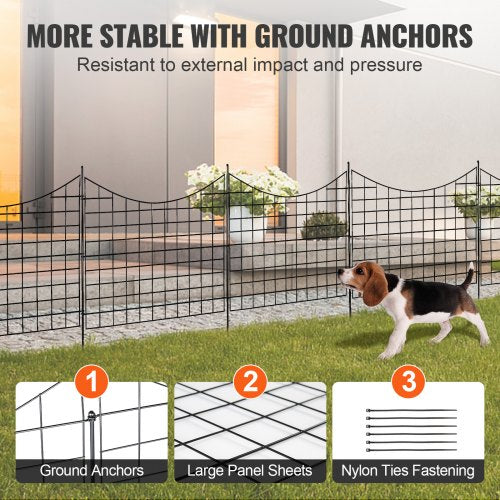 Garden Fence, No Dig Fence 36.6''(H)x29.5''(L) Animal Barrier Fence, Underground Decorative Garden Fencing with 2.5 inch Spike Spacing, Metal Dog Fence for the Yard and Outdoor Patio, 5 Pack