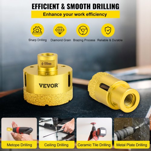 Diamond Drill Bits 4PCS Diamond Hole Saw 25/35/50/68mm Tile Hole Saw Kit Vacuum Brazed Diamond Drill Bit 0.59in/15mm Segment Tile Hole Saw w Storage Case for Tile Ceramic Porcelain Marble Stone