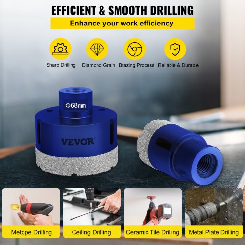 Diamond Drill Bits 4PCS Diamond Hole Saw 35/40/50/68mm Tile Hole Saw Kit Vacuum Brazed Diamond Drill Bit 0.59in/15mm Segment Tile Hole Saw w Storage Case for Tile Ceramic Porcelain Marble Stone