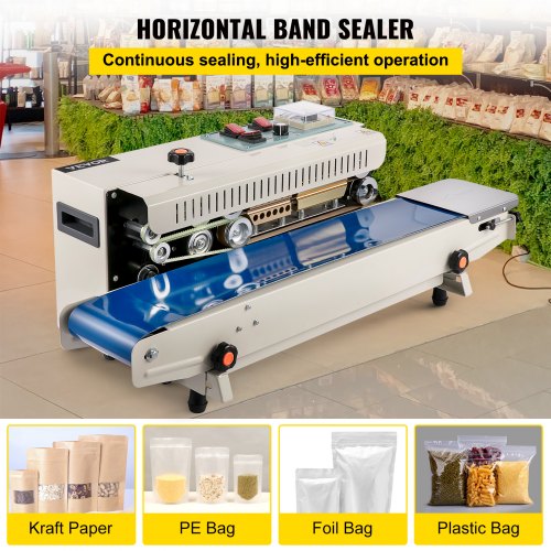 Continuous Band Sealer, 0.24-0.6 in/6-15 mm Seal Width, FR900 220V/50Hz Horizontal Sealing Machine, Band Heat Sealer with Digital Temperature Control for PVC Membrane Bag Film