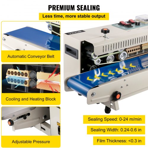 Continuous Band Sealer, 0.24-0.6 in/6-15 mm Seal Width, FR900 220V/50Hz Horizontal Sealing Machine, Band Heat Sealer with Digital Temperature Control for PVC Membrane Bag Film