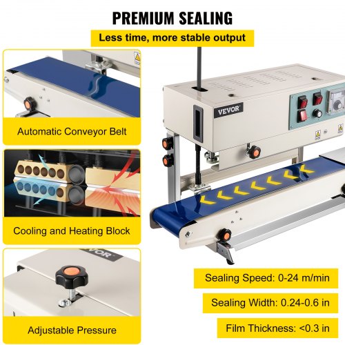 doorlopende bandsealer, 0,24-0,6 in/6-15 mm afdichtingsbreedte, FR900 220V/50Hz verticale sluitmachine, bandheatsealer met digitale temperatuurregeling voor PVC-membraanzakfolie