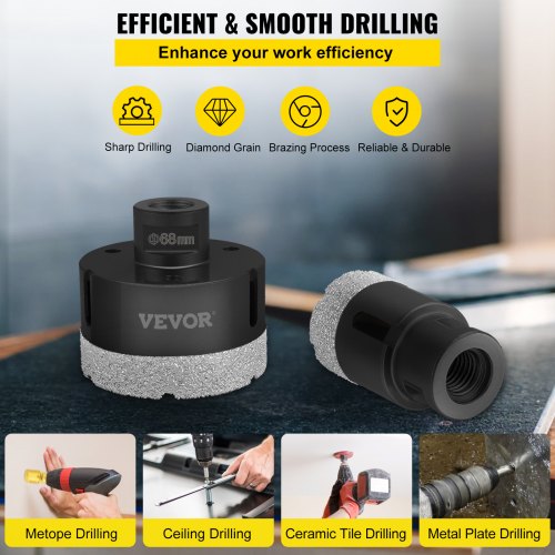 Diamond Drill Bits 6PCS Diamond Hole Saw 20/35/40/50/55/68mm Tile Hole Saw Kit Vacuum Brazed Diamond Drill Bit 0.59in/15mm Segment Tile Hole Saw w Storage Case for Tile Ceramic Porcelain Marble