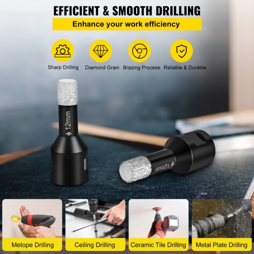 Diamond Drill Bits 7PCS Diamond Hole Saw 6/6/8/8/10/12/14mm Tile Hole Saw Kit Vacuum Brazed Diamond Drill Bit 0.59in/15mm Segment Tile Hole Saw w Storage Case for Tile Ceramic Porcelain Marble