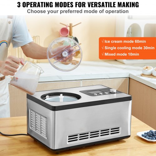 2 Quart Automatic Ice Cream Machine Electric Yogurt Gelato Make Silver