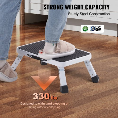 Step Stool 1-Step 150KG Capacity, Folding Steel Step Ladder 3 Adjustable Height, Portable Toddler Step Stools for Adults, Non-Slip Sturdy Step Ladders for Office, RVs, Pets, Bathrooms,Bedrooms