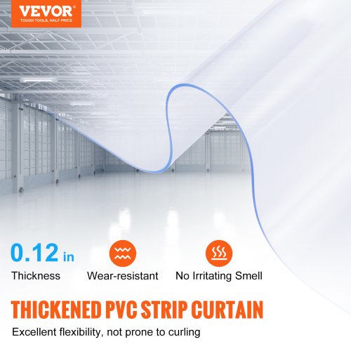 Strip Curtain, 100' Length x 12" Width x 0.12" Thickness, Clear PVC Smooth Curtain Strip Door Bulk Roll, Plastic Door Strips for Doorway of Supermarket, Garage, Warehouse, Barn, Pet Animal House