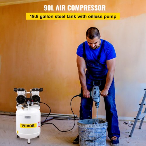 Air Compressor, 90L/19.8 Gallon Vertical Air Compressor, 3HP 2200W Portable Oilless Air Compressor Tank, Ultra Quiet, 115PSI, 14.3CFM, 1440RPM, for Tire Inflation, House Renovation, Air Tools