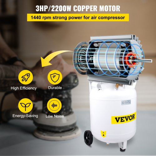 Air Compressor, 90L/19.8 Gallon Vertical Air Compressor, 3HP 2200W Portable Oilless Air Compressor Tank, Ultra Quiet, 115PSI, 14.3CFM, 1440RPM, for Tire Inflation, House Renovation, Air Tools