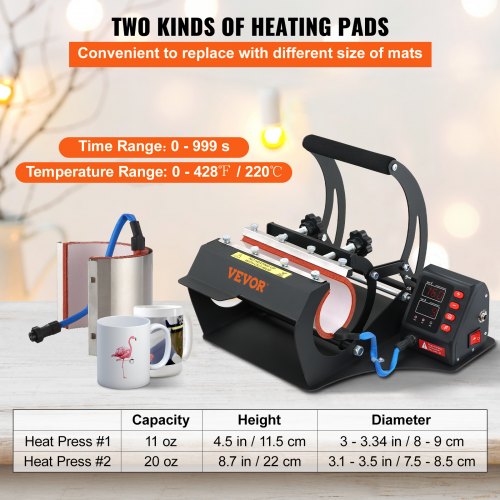 Mug Heat Press, 11oz/11.5cm and 20oz/22cm Two Platens, LCD Cup Press Machine with Detachable Transfer Sublimation Mats, DIY Presser for Coffee Skinny Tumblers, Silica-Gel Printing, Black