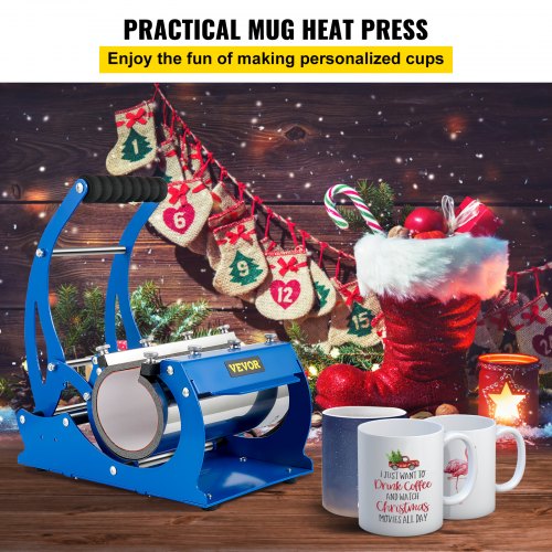 Mug Heat Press, 11oz/11.5cm and 20oz/22cm Two Platens, LCD Cup Press Machine with Detachable Transfer Sublimation Mats, DIY Presser for Coffee Skinny Tumblers, Silica-Gel Printing, Blue