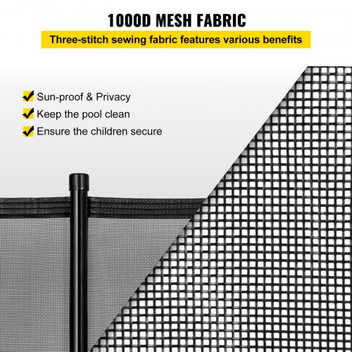 Pool Fencing Mesh, 4 x 12 ft Swimming Pool Fence, 1000D PVC Mesh Fabric Removable Pool Fence, Pool Fence for Inground Pools with Aluminum Poles and Stainless Steel Tubes for Security and Privacy
