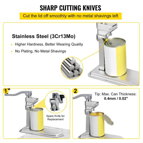 Commercial Can Opener, 18.9"/48cm Long, Manual Table Can Opener for Up to 11.8"/30cm Tall, Fixed with Clamp or Screws, Ergonomic Swing Handle & One Spare Knife, for Restaurants, Stainless Steel