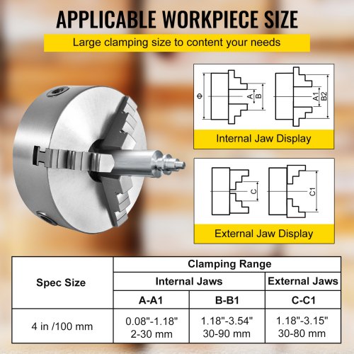 K11-100 Lathe Chuck 4" ,Metal Lathe Chuck Self-centering 3 Jaw ,Lathe Chuck With Two Sets Of Jaws, for Grinding Machines Milling Machines