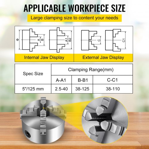 K12-125 125mm 5 Inch 4 Jaw Lathe Chuck Reversible Self Centering CNC Milling Cast Iron