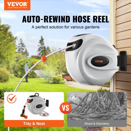 Retractable Hose Reel Water Hose Reel 115'x1/2" 180° Swivel Wall-Mounted