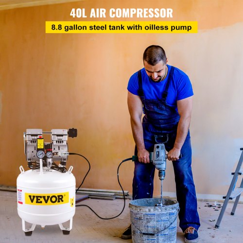 Pancake Air Compressor, 40L/8.8 Gallon Vertical Air Compressor Tank, 1HP 750W Portable Oilless Compressor, Ultra Quiet, 115PSI, 5.9CFM, 1440RPM, for Tire Inflation, House Renovation, Air Tools