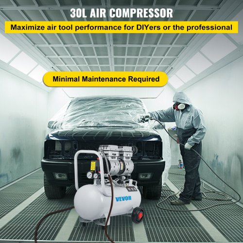 Air Compressor 6.6 Gallon Ultra Quiet Oil-free Air Compressor 30L Tank Silent Air Compressor 750W Oil free Compressor Low noise with Safe Solenoid Valve