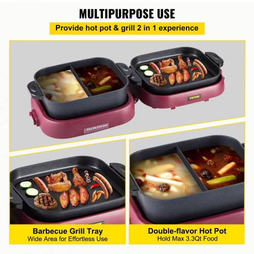 2 in 1 Electric Grill and Hot Pot, Foldable BBQ Pan Grill and Hot Pot, 2100W Multifunctional Teppanyaki Grill Pot with Dual Temp Control, Smokeless Hot Pot Grill with Nonstick Coating